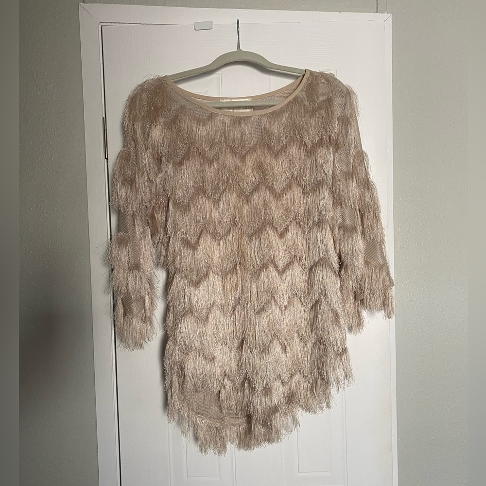 J.O.A. Los Angeles cream fringe top